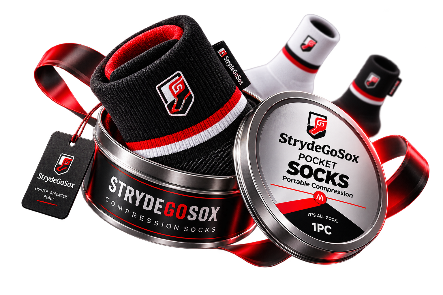 StrydeGoSox pocket socks tin opened
